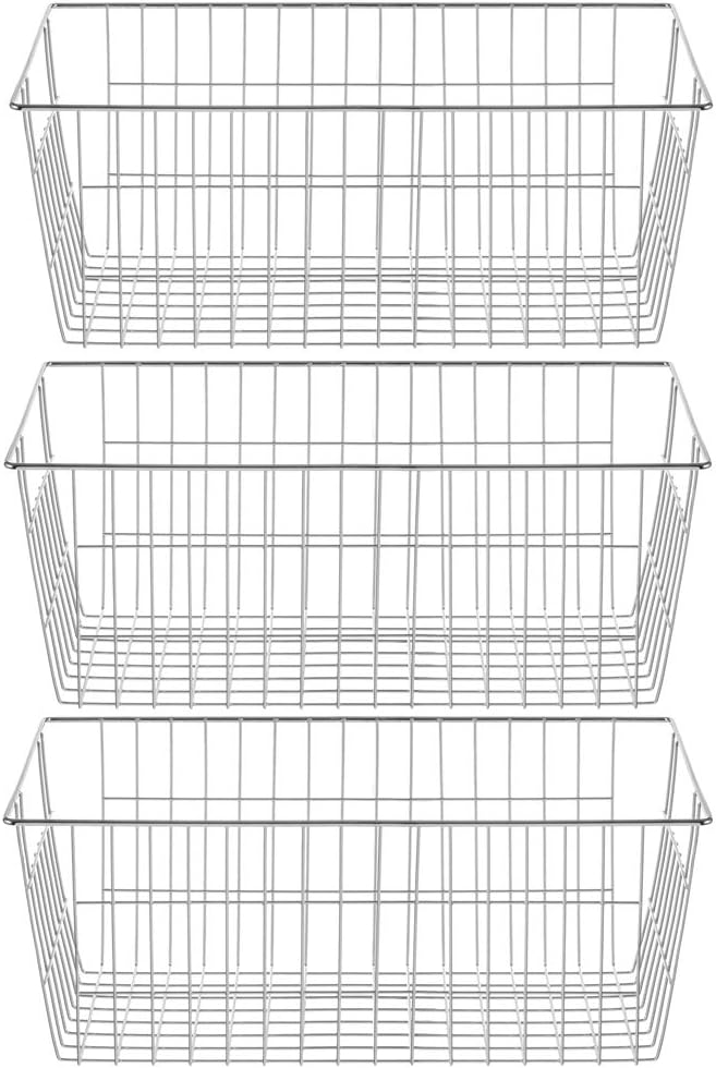 Freezer Baskets Wire Farmhouse Large Organizer Storage Bins Rack for Storage, Office, Bathroom, Pantry Organization with Handles-Set of 2, 15.7"