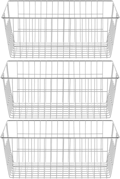 Freezer Baskets Wire Farmhouse Large Organizer Storage Bins Rack for Storage, Office, Bathroom, Pantry Organization with Handles-Set of 2, 15.7"