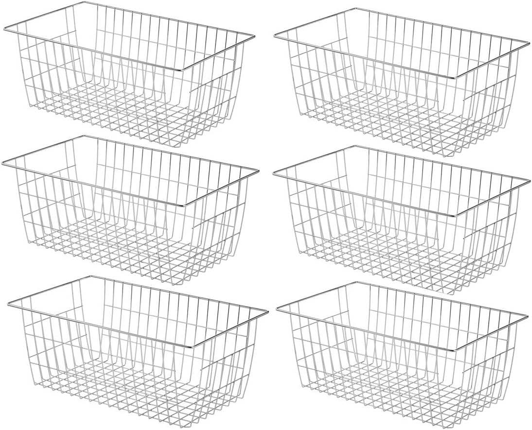 Freezer Baskets Wire Farmhouse Large Organizer Storage Bins Rack for Storage, Office, Bathroom, Pantry Organization with Handles-Set of 2, 15.7"