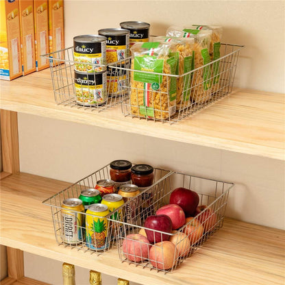 Freezer Baskets Wire Farmhouse Large Organizer Storage Bins Rack for Storage, Office, Bathroom, Pantry Organization with Handles-Set of 2, 15.7"