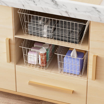 Freezer Baskets Wire Farmhouse Large Organizer Storage Bins Rack for Storage, Office, Bathroom, Pantry Organization with Handles-Set of 2, 15.7"