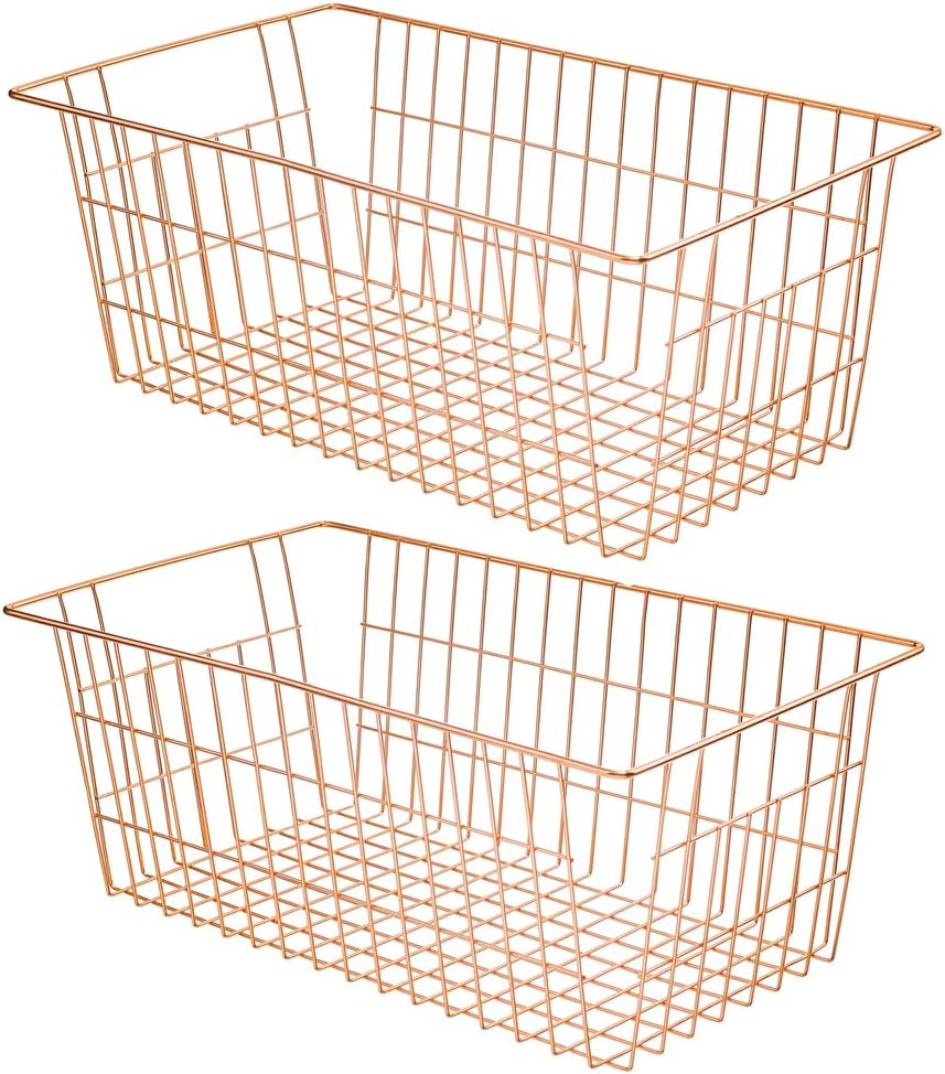 Freezer Baskets Wire Farmhouse Large Organizer Storage Bins Rack for Storage, Office, Bathroom, Pantry Organization with Handles-Set of 2, 15.7"