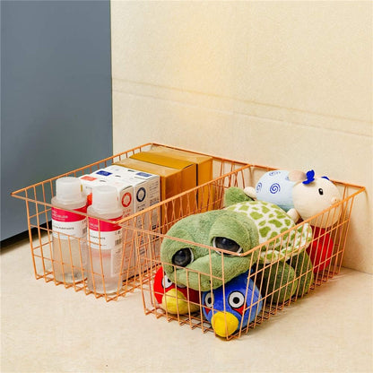 Freezer Baskets Wire Farmhouse Large Organizer Storage Bins Rack for Storage, Office, Bathroom, Pantry Organization with Handles-Set of 2, 15.7"