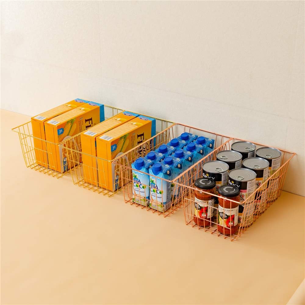 Freezer Baskets Wire Farmhouse Large Organizer Storage Bins Rack for Storage, Office, Bathroom, Pantry Organization with Handles-Set of 2, 15.7"