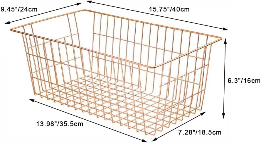 Freezer Baskets Wire Farmhouse Large Organizer Storage Bins Rack for Storage, Office, Bathroom, Pantry Organization with Handles-Set of 2, 15.7"