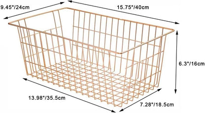 Freezer Baskets Wire Farmhouse Large Organizer Storage Bins Rack for Storage, Office, Bathroom, Pantry Organization with Handles-Set of 2, 15.7"