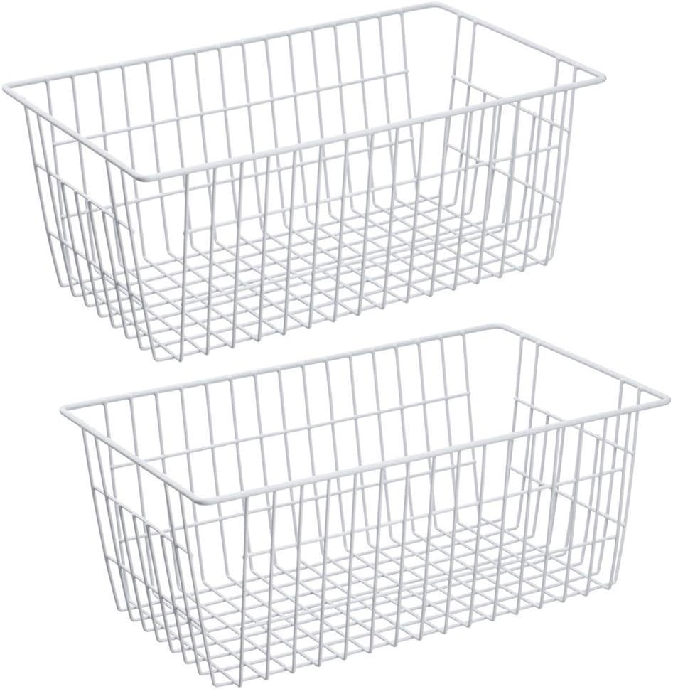 Freezer Baskets Wire Farmhouse Large Organizer Storage Bins Rack for Storage, Office, Bathroom, Pantry Organization with Handles-Set of 2, 15.7"