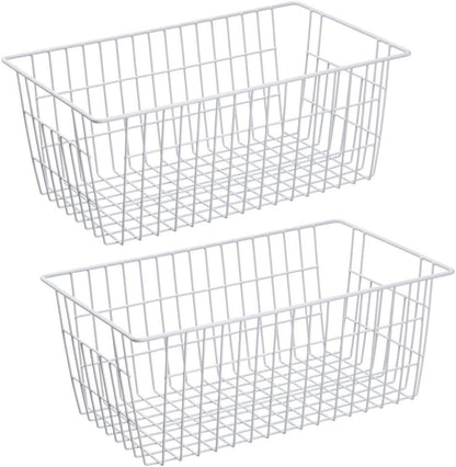Freezer Baskets Wire Farmhouse Large Organizer Storage Bins Rack for Storage, Office, Bathroom, Pantry Organization with Handles-Set of 2, 15.7"