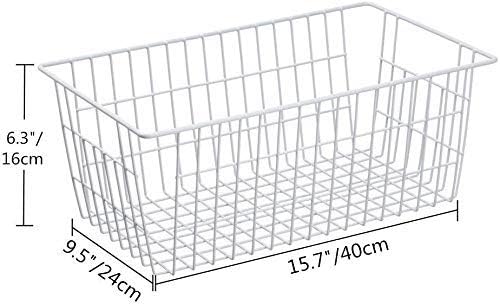 Freezer Baskets Wire Farmhouse Large Organizer Storage Bins Rack for Storage, Office, Bathroom, Pantry Organization with Handles-Set of 2, 15.7"