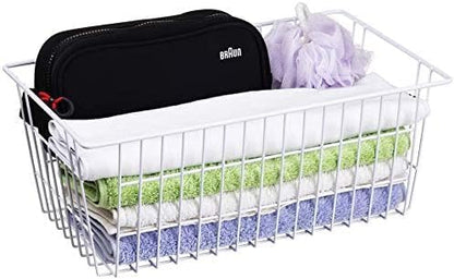 Freezer Baskets Wire Farmhouse Large Organizer Storage Bins Rack for Storage, Office, Bathroom, Pantry Organization with Handles-Set of 2, 15.7"
