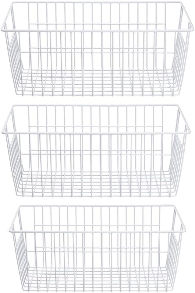 Freezer Baskets Wire Farmhouse Large Organizer Storage Bins Rack for Storage, Office, Bathroom, Pantry Organization with Handles-Set of 2, 15.7"