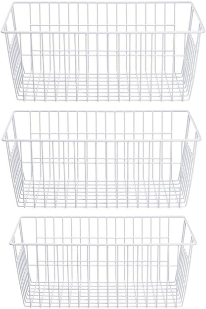 Freezer Baskets Wire Farmhouse Large Organizer Storage Bins Rack for Storage, Office, Bathroom, Pantry Organization with Handles-Set of 2, 15.7"