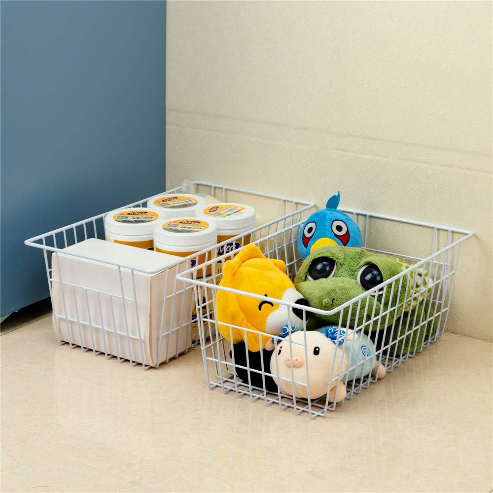 Freezer Baskets Wire Farmhouse Large Organizer Storage Bins Rack for Storage, Office, Bathroom, Pantry Organization with Handles-Set of 2, 15.7"