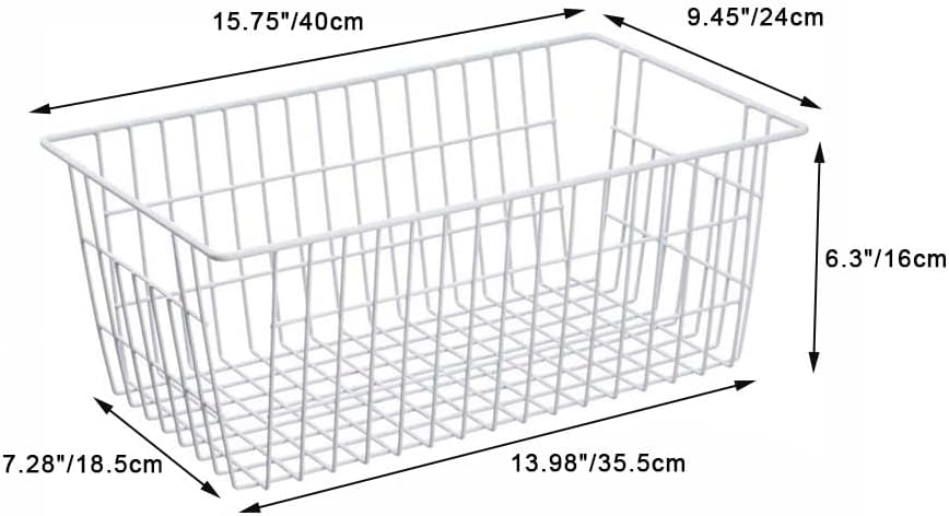 Freezer Baskets Wire Farmhouse Large Organizer Storage Bins Rack for Storage, Office, Bathroom, Pantry Organization with Handles-Set of 2, 15.7"