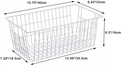 Freezer Baskets Wire Farmhouse Large Organizer Storage Bins Rack for Storage, Office, Bathroom, Pantry Organization with Handles-Set of 2, 15.7"