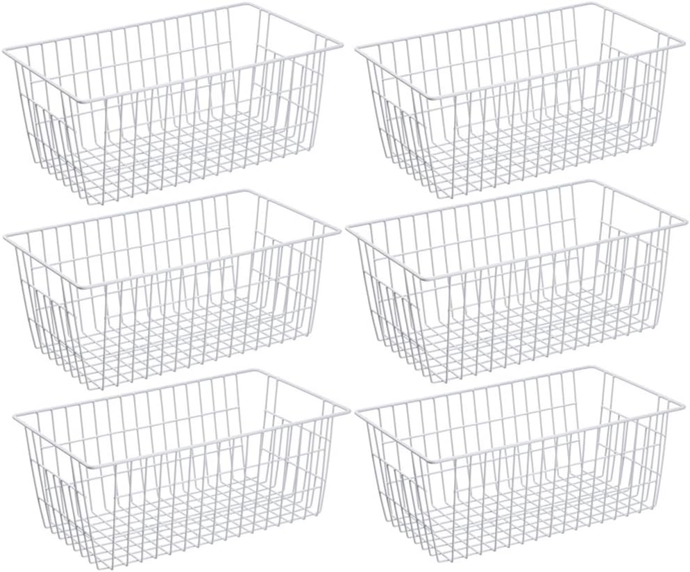 Freezer Baskets Wire Farmhouse Large Organizer Storage Bins Rack for Storage, Office, Bathroom, Pantry Organization with Handles-Set of 2, 15.7"