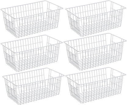 Freezer Baskets Wire Farmhouse Large Organizer Storage Bins Rack for Storage, Office, Bathroom, Pantry Organization with Handles-Set of 2, 15.7"