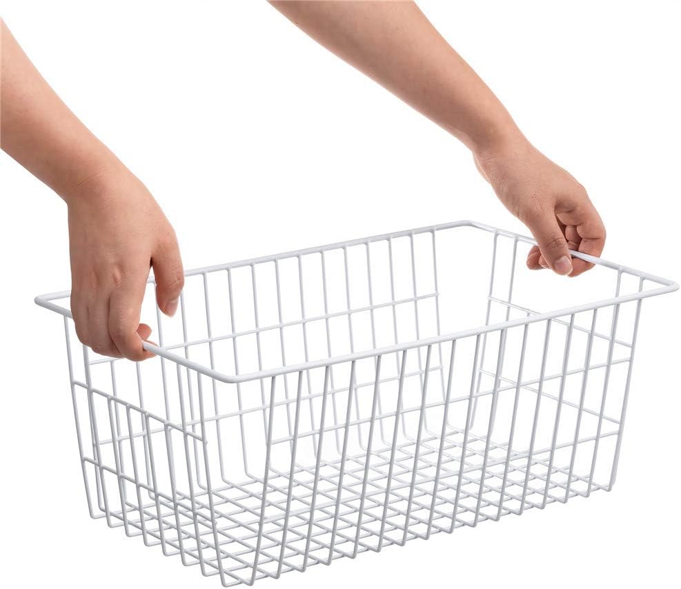 Freezer Baskets Wire Farmhouse Large Organizer Storage Bins Rack for Storage, Office, Bathroom, Pantry Organization with Handles-Set of 2, 15.7"