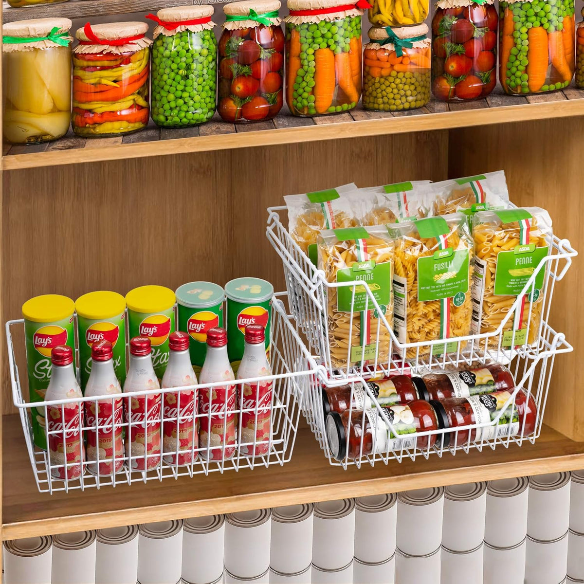 Freezer Baskets Wire Farmhouse Large Organizer Storage Bins Rack for Storage, Office, Bathroom, Pantry Organization with Handles-Set of 2, 15.7"