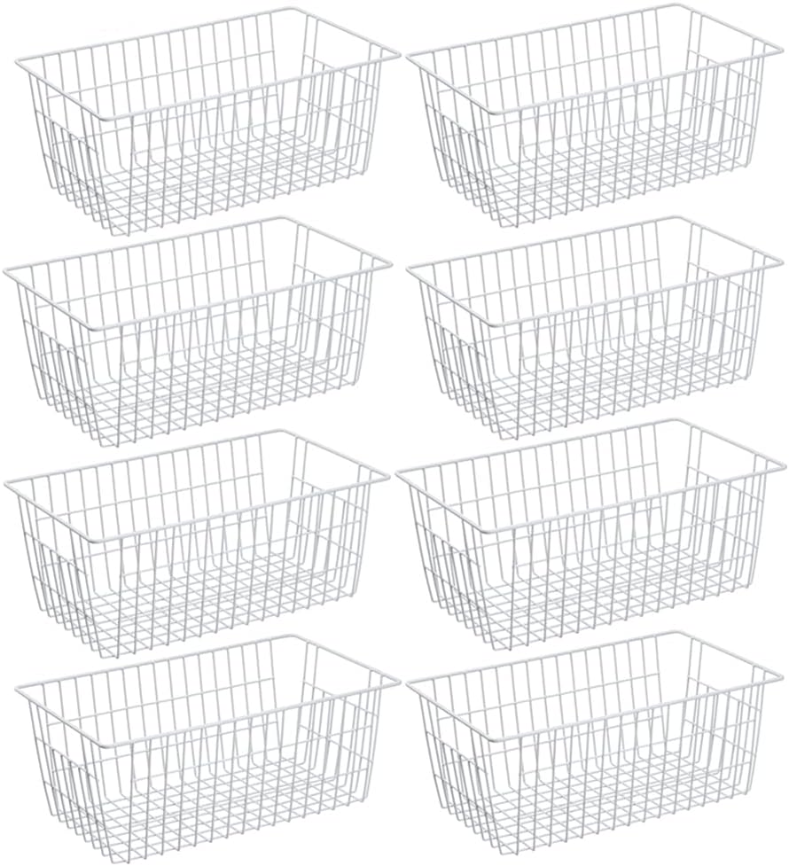 Freezer Baskets Wire Farmhouse Large Organizer Storage Bins Rack for Storage, Office, Bathroom, Pantry Organization with Handles-Set of 2, 15.7"
