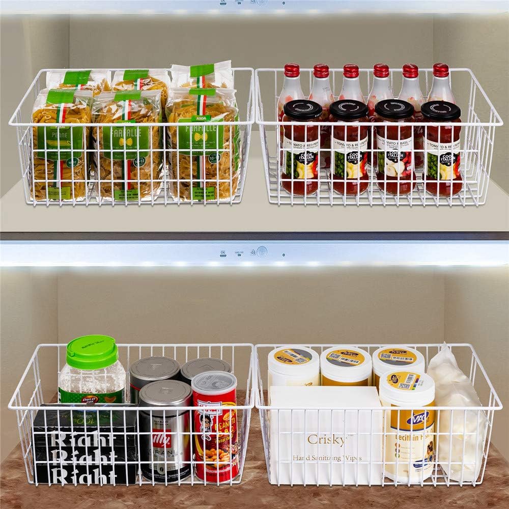 Freezer Baskets Wire Farmhouse Large Organizer Storage Bins Rack for Storage, Office, Bathroom, Pantry Organization with Handles-Set of 2, 15.7"