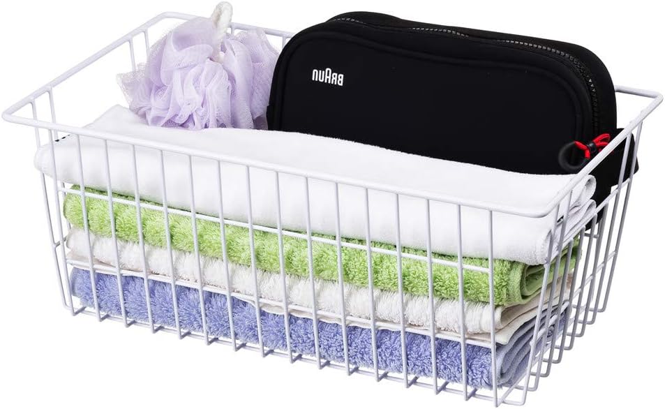 Freezer Baskets Wire Farmhouse Large Organizer Storage Bins Rack for Storage, Office, Bathroom, Pantry Organization with Handles-Set of 2, 15.7"