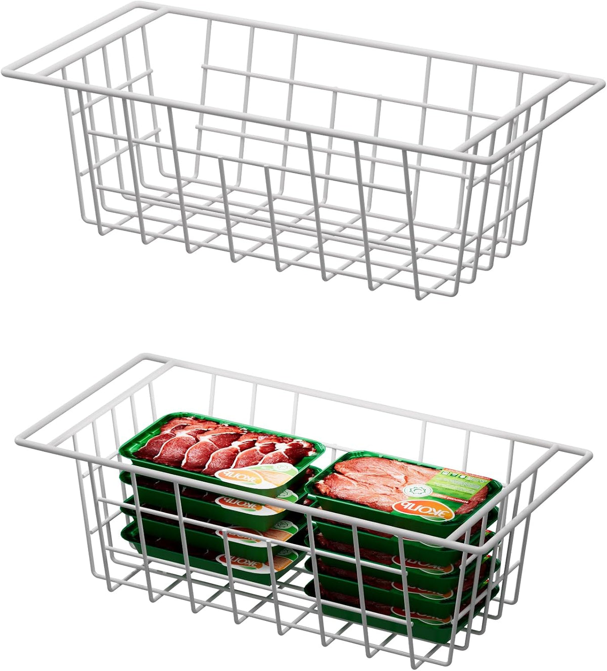 Freezer Baskets Wire Farmhouse Large Organizer Storage Bins Rack for Storage, Office, Bathroom, Pantry Organization with Handles-Set of 2, 15.7"