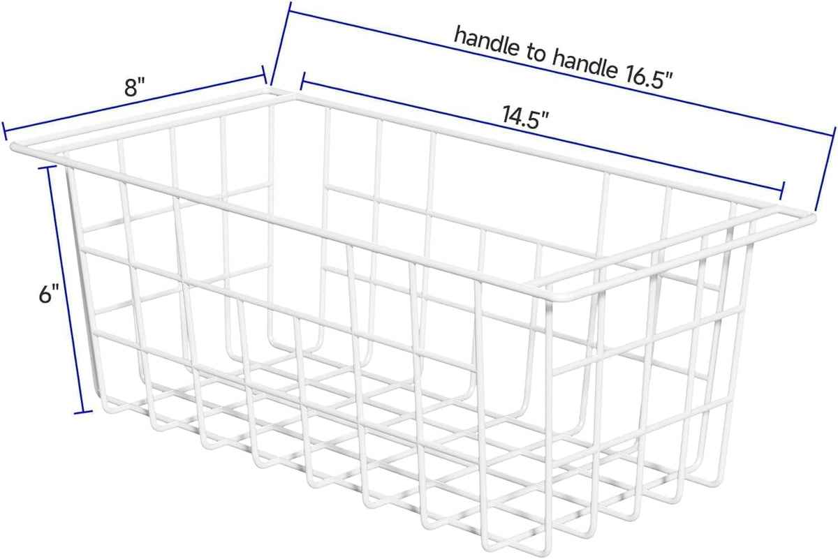 Freezer Baskets Wire Farmhouse Large Organizer Storage Bins Rack for Storage, Office, Bathroom, Pantry Organization with Handles-Set of 2, 15.7"
