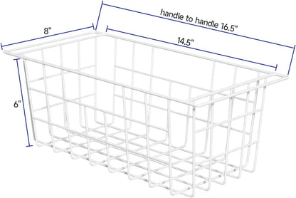 Freezer Baskets Wire Farmhouse Large Organizer Storage Bins Rack for Storage, Office, Bathroom, Pantry Organization with Handles-Set of 2, 15.7"