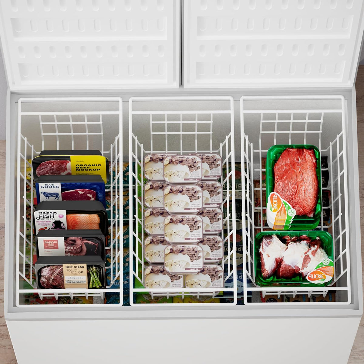 Freezer Baskets Wire Farmhouse Large Organizer Storage Bins Rack for Storage, Office, Bathroom, Pantry Organization with Handles-Set of 2, 15.7"