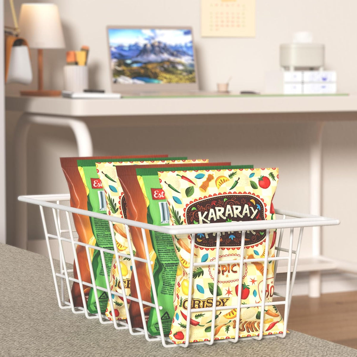Freezer Baskets Wire Farmhouse Large Organizer Storage Bins Rack for Storage, Office, Bathroom, Pantry Organization with Handles-Set of 2, 15.7"