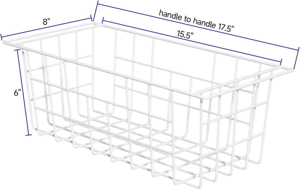 Freezer Baskets Wire Farmhouse Large Organizer Storage Bins Rack for Storage, Office, Bathroom, Pantry Organization with Handles-Set of 2, 15.7"
