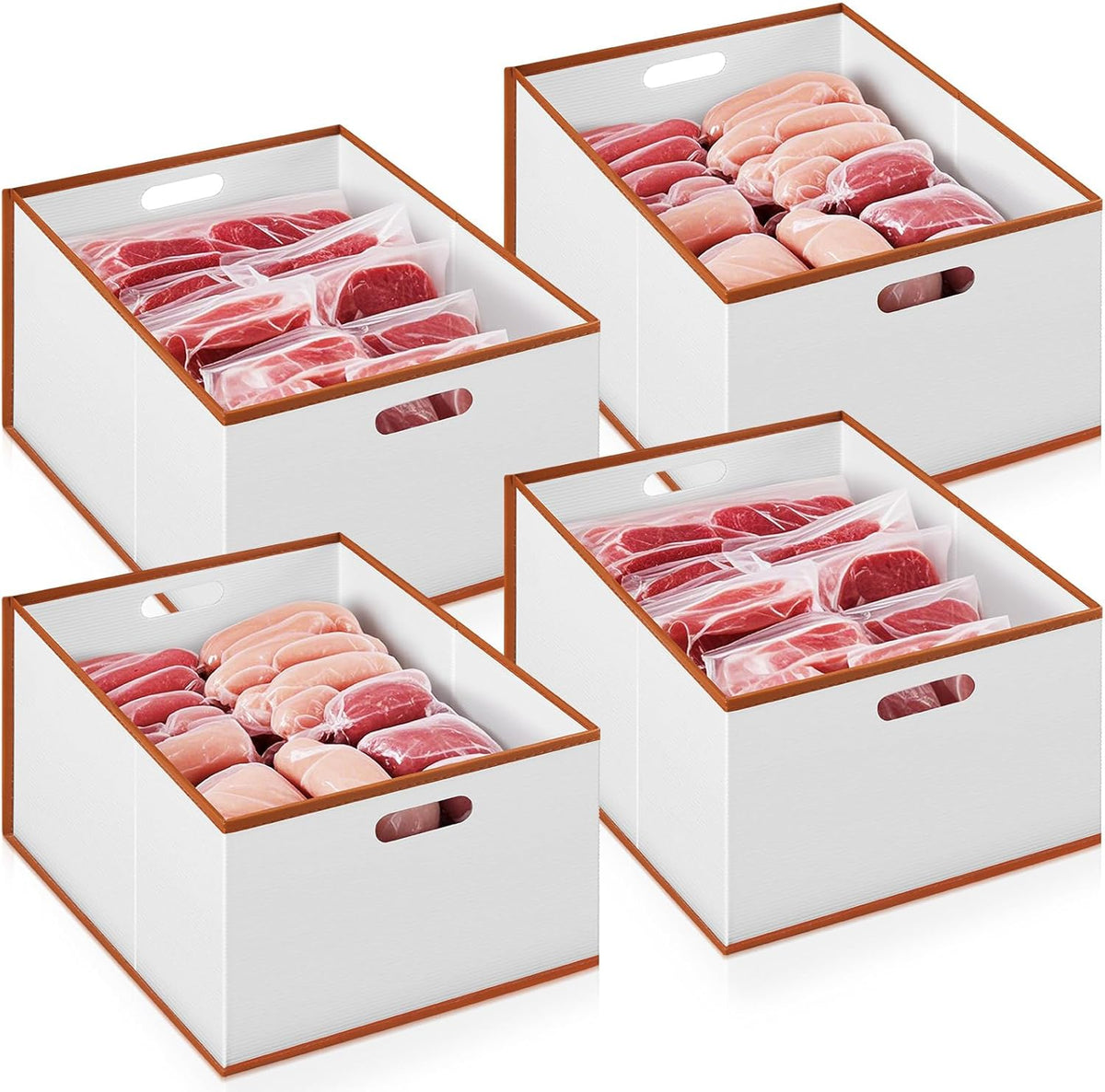 4 Pcs Freezer Organizer Bins, Collapsible Deep Chest Freezer Organizer Bins with Handles 11.7'' x 15.7'' x 7.9'' Water Resistant for Bedroom, Pantry, Living Room, Fruits, Meats