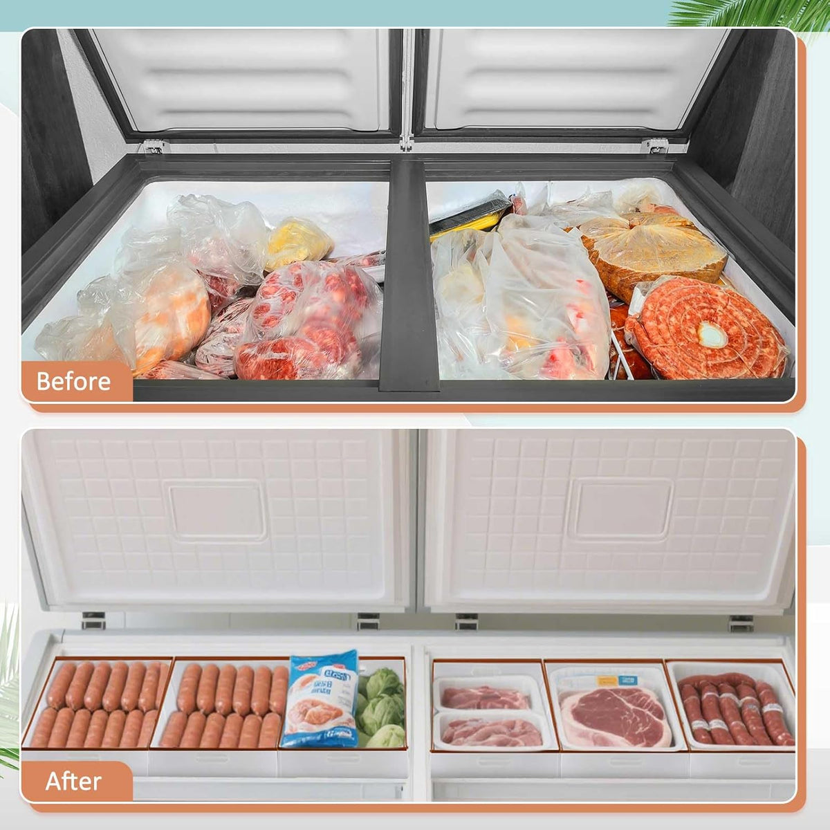 4 Pcs Freezer Organizer Bins, Collapsible Deep Chest Freezer Organizer Bins with Handles 11.7'' x 15.7'' x 7.9'' Water Resistant for Bedroom, Pantry, Living Room, Fruits, Meats