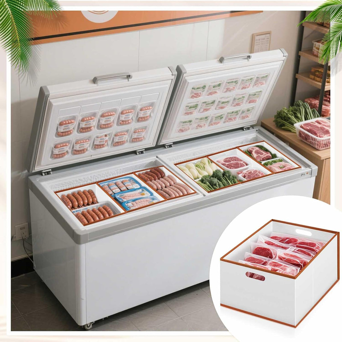 4 Pcs Freezer Organizer Bins, Collapsible Deep Chest Freezer Organizer Bins with Handles 11.7'' x 15.7'' x 7.9'' Water Resistant for Bedroom, Pantry, Living Room, Fruits, Meats