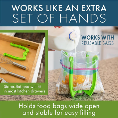 Bag Well Sealable Bag Holder for Gallon Size Food Storage Bags | Keeps bags open with both hands free, speeds up filling for meal prep or leftovers, folds flat to save kitchen space