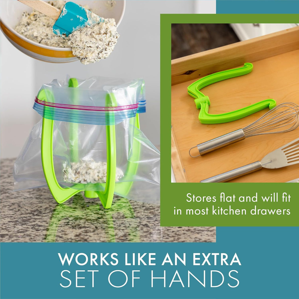 Bag Well Sealable Bag Holder for Gallon Size Food Storage Bags | Keeps bags open with both hands free, speeds up filling for meal prep or leftovers, folds flat to save kitchen space