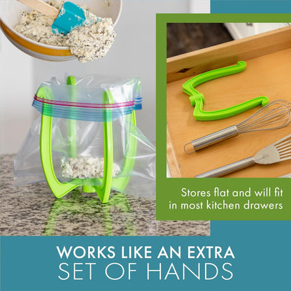 Bag Well Sealable Bag Holder for Gallon Size Food Storage Bags | Keeps bags open with both hands free, speeds up filling for meal prep or leftovers, folds flat to save kitchen space