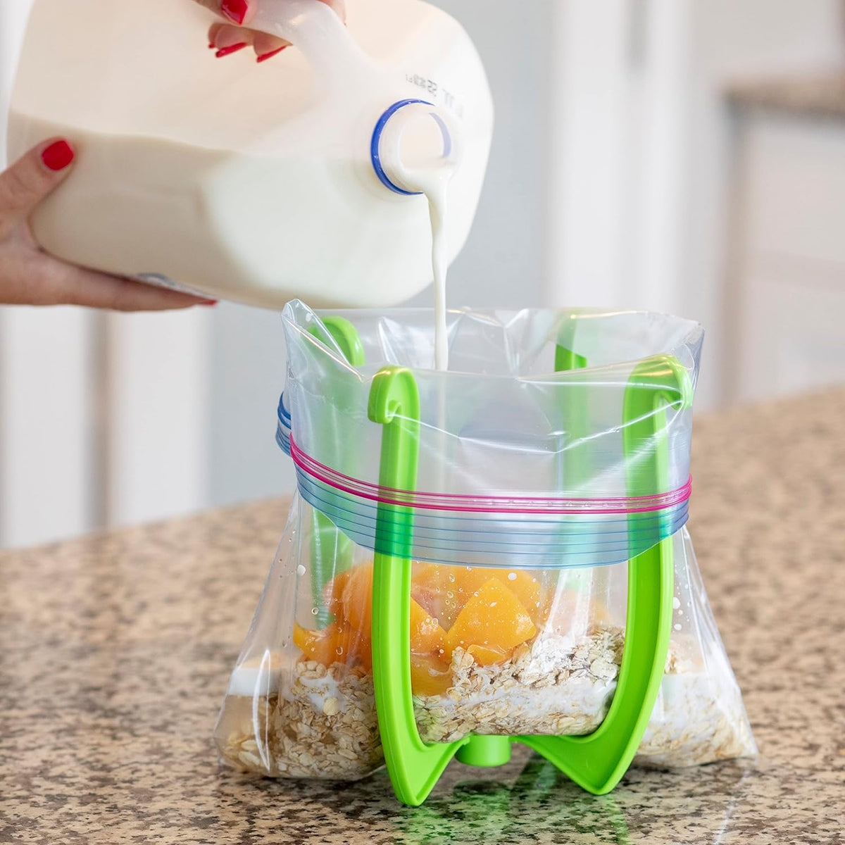 Bag Well Sealable Bag Holder for Gallon Size Food Storage Bags | Keeps bags open with both hands free, speeds up filling for meal prep or leftovers, folds flat to save kitchen space