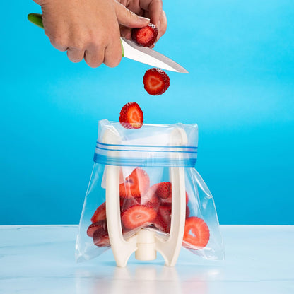 Bag Well Sealable Bag Holder for Gallon Size Food Storage Bags | Keeps bags open with both hands free, speeds up filling for meal prep or leftovers, folds flat to save kitchen space