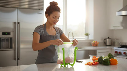 Bag Well Sealable Bag Holder for Gallon Size Food Storage Bags | Keeps bags open with both hands free, speeds up filling for meal prep or leftovers, folds flat to save kitchen space
