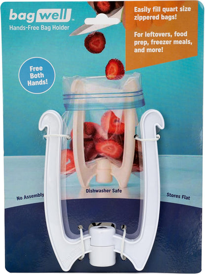 Bag Well Sealable Bag Holder for Gallon Size Food Storage Bags | Keeps bags open with both hands free, speeds up filling for meal prep or leftovers, folds flat to save kitchen space