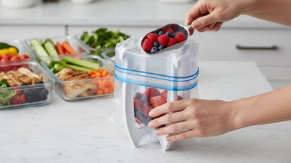 Bag Well Sealable Bag Holder for Gallon Size Food Storage Bags | Keeps bags open with both hands free, speeds up filling for meal prep or leftovers, folds flat to save kitchen space