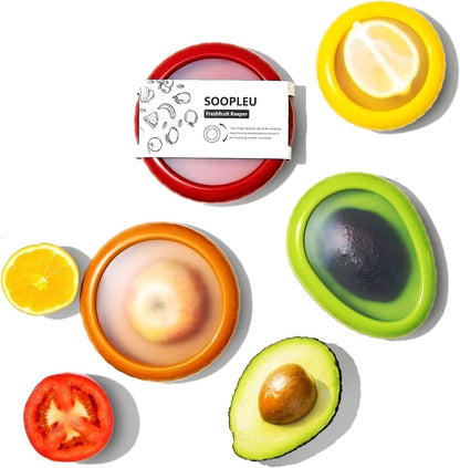 SOOPLEU Avocado Saver & Onion Storage, 4Pcs Silicone Fresh Produce Holder | Keep avocados fresh! 4Pcs silicone holder for tomato, lemons, garlic & produce. Ideal fridge fruit vegetable containers.