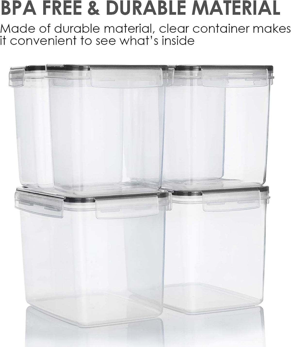 Airtight Food Storage Containers 6 Pieces - Plastic BPA Free Kitchen Pantry Storage Containers for Sugar,Flour and Baking Supplies - Dishwasher Safe - Include 24 Labels, Black