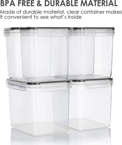 Airtight Food Storage Containers 6 Pieces - Plastic BPA Free Kitchen Pantry Storage Containers for Sugar,Flour and Baking Supplies - Dishwasher Safe - Include 24 Labels, Black