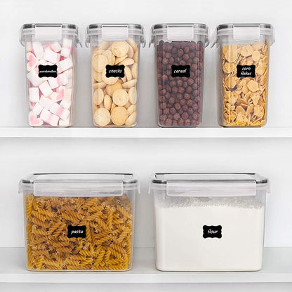 Airtight Food Storage Containers 6 Pieces - Plastic BPA Free Kitchen Pantry Storage Containers for Sugar,Flour and Baking Supplies - Dishwasher Safe - Include 24 Labels, Black