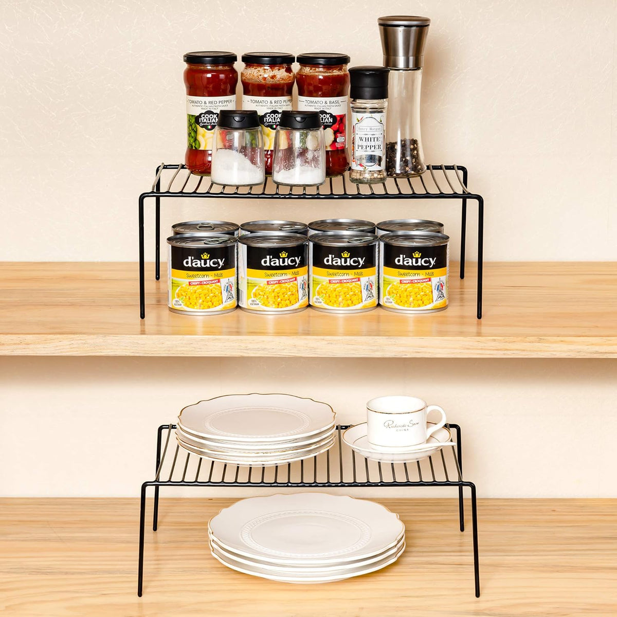 Large (15.7 x 9. 4 Inch) Cabinet Storage Shelf Rack, Rustproof Kitchen Counter and Cabinet Shelf, Storage Rack Organizer for Kitchen, Fridge, Cabinet, Bathroom, Set of 2