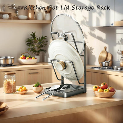 Kitchen Pot Lid Storage Rack, Pot Lid Holder While Cooking for Countertop