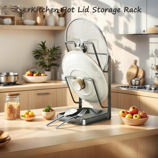 Kitchen Pot Lid Storage Rack, Pot Lid Holder While Cooking for Countertop